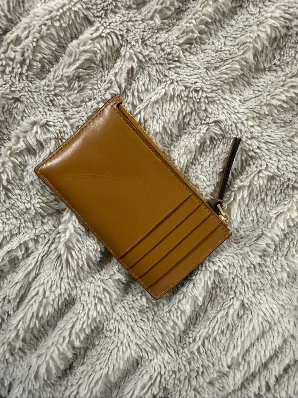 Tory Burch Quilted Leather Zip Card Case Wallet - Tan Brown with Gold Logo - Picture 2 of 3
